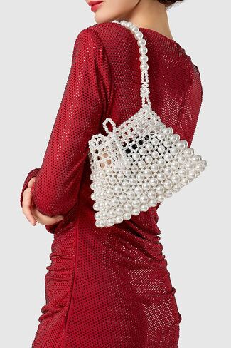 BABEYOND Women Pearl Clutch Purse - Bucket Beaded Bridal Evening Bag Formal Bowknot Handbag Reticulated Bag for Party Wedding in Saudi Arabia