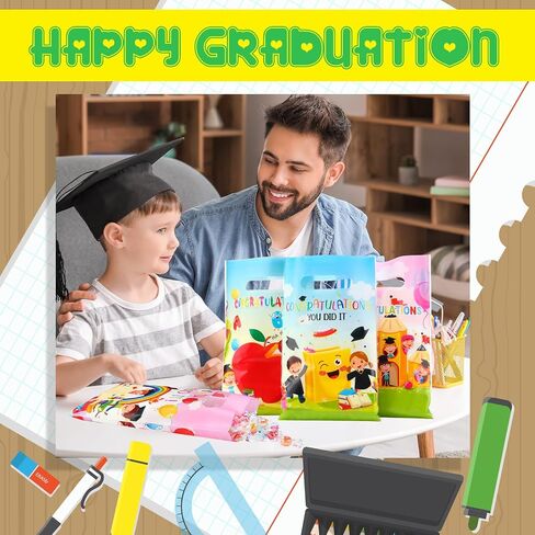 Tiangrid 48 قطعة من أكياس هدايا التخرج البلاستيكية لمرحلة ما قبل المدرسة، حقائب حلوى التخرج لرياض الأطفال، حقائب حلوى التخرج، حقائب هدايا لحفلات التخرج مع مقبض للأولاد والبنات، ديكور حفلات التخرج in Kuwait