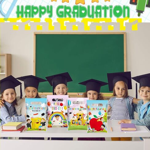 Tiangrid 48 قطعة من أكياس هدايا التخرج البلاستيكية لمرحلة ما قبل المدرسة، حقائب حلوى التخرج لرياض الأطفال، حقائب حلوى التخرج، حقائب هدايا لحفلات التخرج مع مقبض للأولاد والبنات، ديكور حفلات التخرج in Kuwait