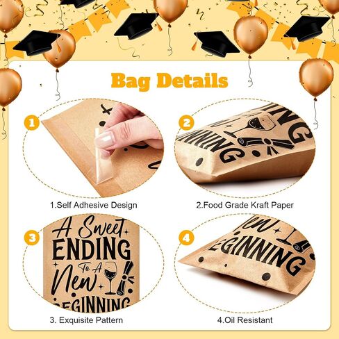 200 Pcs Graduation Cookie Bags Bulk Self Adhesive Kraft Paper Favor Bags Grad Food Safe Oilproof Brown Paper Bags One Smart Cookie Bags for Graduation Party Bakery Coffee Bean Snack in Saudi Arabia