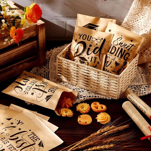 200 Pcs Graduation Cookie Bags Bulk Self Adhesive Kraft Paper Favor Bags Grad Food Safe Oilproof Brown Paper Bags One Smart Cookie Bags for Graduation Party Bakery Coffee Bean Snack in Saudi Arabia