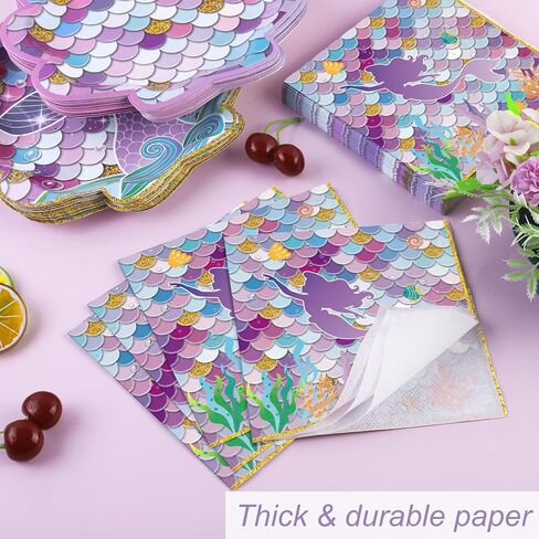 durony 72 Pieces Mermaid Ocean Party Supplies Set Disposable Mermaids Tableware with Dinner Plates Dessert Plates Napkins Mermaid Birthday Decorations for Girls Birthday Ocean Party Serve for 24 in Saudi Arabia