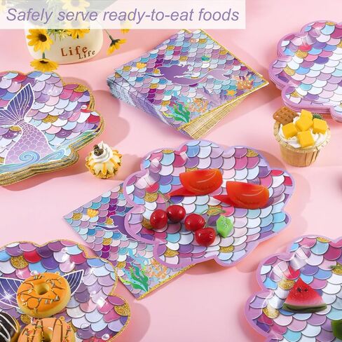 durony 72 Pieces Mermaid Ocean Party Supplies Set Disposable Mermaids Tableware with Dinner Plates Dessert Plates Napkins Mermaid Birthday Decorations for Girls Birthday Ocean Party Serve for 24 in Saudi Arabia