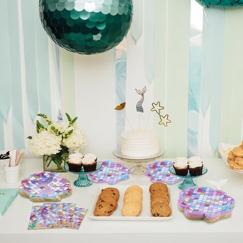 durony 72 Pieces Mermaid Ocean Party Supplies Set Disposable Mermaids Tableware with Dinner Plates Dessert Plates Napkins Mermaid Birthday Decorations for Girls Birthday Ocean Party Serve for 24 in Saudi Arabia