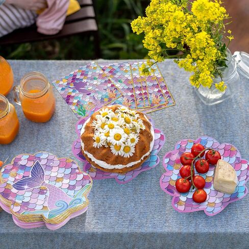 durony 72 Pieces Mermaid Ocean Party Supplies Set Disposable Mermaids Tableware with Dinner Plates Dessert Plates Napkins Mermaid Birthday Decorations for Girls Birthday Ocean Party Serve for 24 in Saudi Arabia