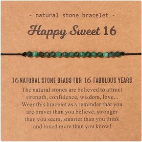 16 Birthday Gift For Her Birthstone Jewelry for Girls Birthstone Beads Braided Adjustable Bracelet Natural Stone Beads Bracelets