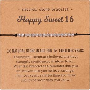 16 Birthday Gift For Her Birthstone Jewelry for Girls Birthstone Beads Braided Adjustable Bracelet Natural Stone Beads Bracelets