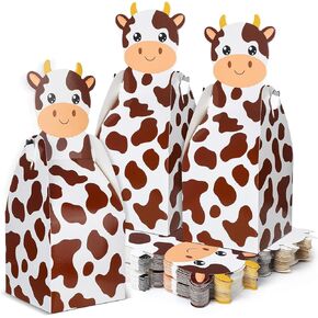 Karenhi 50 PCS Cow Party Favors Treat Boxes Cow Candy Goodies Gift Boxes Cow Print Birthday Box Paper Party Box Gift Wrap Boxes for Baby Shower Birthday Party Decorations, 9 x 4 x 4'' (Black, Pink)