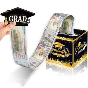 Graduation Money Box 2024 Black Gold Surprise Box for Cash Gift Pull Out Box Holder Happy Graduation Congrats Card Party Supplies for Middle High School College Class Grad Students Cash Gift DIY