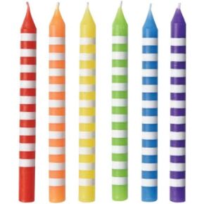 Colorful Rainbow Striped Candles - 3.25", 12 Pieces - Vibrant Home Décor for Parties & Celebrations
