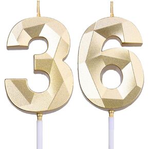 2 inch Black 36 Birthday Candles, 3D Diamond Number 36th Cake Topper for Boys Girls Birthday Party Decorations Theme Party
