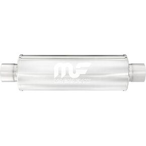 كاتم صوت العادم MagnaFlow Performance 14419: مدخل/مخرج 3 بوصة/3 بوصة، دائري 4 × 4 × 14 بوصة، من الفولاذ المقاوم للصدأ، لمسة نهائية مصقولة