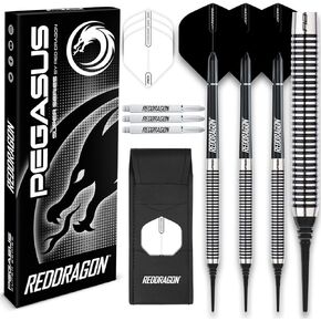 Pegasus Soft TIP Darts Set - 18g or 20g - Black Red Dragon Stems and Black Flights