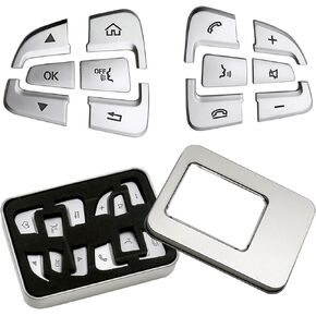 12Pcs Car Steering Wheel Button Sticker Trim Replacement for Mercedes Benz C V GLC Class W205 X205, Silver