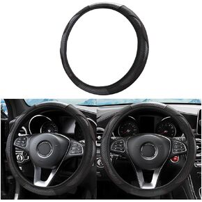 Car Steering Wheel Cover, Universal Microfiber PU Leather Elastic 15 inch Stitching Color Anti-Slip Steering Wheel Protector, Car Interior Protection Accessories for Men Women (Black)