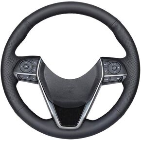 DIY Sew Black Microfiber Leather Car Steering Wheel Cover for 2018 2019 Toyota Camry / 2019 2020 Avalon / 2020 Corolla / 2019 RAV4 (Black Thread)