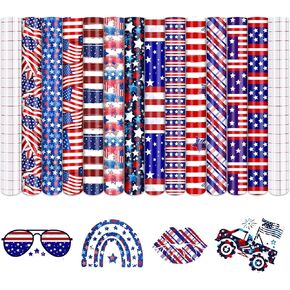 4th of July Flags Permanent Vinyl - 15 Sheets 12 x 10inches Independence Day Craft Adhesive Vinyl Sheets for Scrapbook Decor Self Adhesive Outdoor Vinyl Compatible with Cricut/Cameo