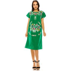 Women Embroidered Traditional Mexican Bohemian Long Casual Dress