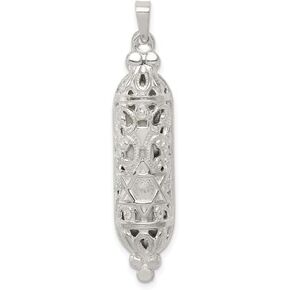 Solid 925 Sterling Silver Unique Mezuzah Pendant Charm - 37mm x 10mm