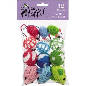 Knit Mice, Fur Mice, and Balls Cat Toys, 12-Packs