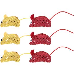 6pcs Cat Mouse Toys Plush Mouse Kitten Toys with Sequin Glitter Mouse Shaped Cat Catnip Toys for Indoor Cats Kitten Pet Supplies - Red & Yellow