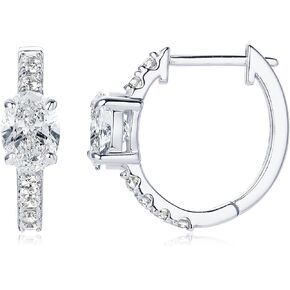 1CT Oval Moissanite Hoop Earrings for Women, D Color VVS1 Clarity Lab Created Diamond, Sterling Silver Platinum Plated Earrings for Mother's Day Wedding Birthday Jewerly Gifts