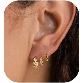 Small Hoop Earrings for Women, 14k Gold Plated Huggie Hoop Earrings Star Stud Earrings Dangle Stackable Earrings Hypoallergenic Gold Earring Set Dainty Gold Hoops Earring Stacks Cartilage Earrings