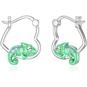 Chameleon Earrings for Women 925 Sterling Silver Cute Animal Hoop Earrings Jewelry Gifts for Women Girls
