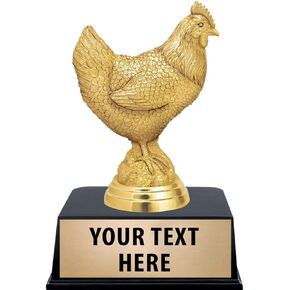 Crown Awards Chicken Trophies with Custom Engraving, 6" Personalized Gold Chicken Trophy On Black Base Prime