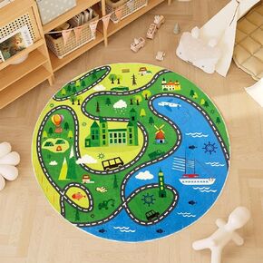 ABREEZE Round Kids Rugs 5.3ft, Faux Wool Kids Road Traffic Area Rugs Non-Slip Childrens Crawling Carpet Colorful Educational & Fun Throw Rug for Living Room Bedroom Playroom Nursery Decor