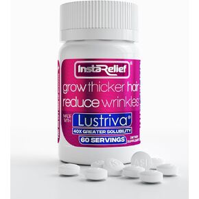 InstaRelief® Hair Growth with Lustriva® - Clinically Shown to Grow Thicker, Healthier Hair in 3 Weeks, Reduce Wrinkles and Fine Lines, with Biotin, Silicon, and Arginine, 60 Tablets