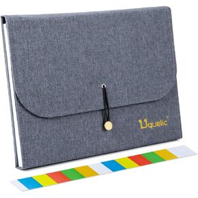 Uquelic 13Pockets Canvas Oxford Expanding File Folder - Waterproof A4 Business Expandable Document Organizer with Labels/Letter Size Accordion File Storage Simple Style Briefcase Bag (Blue)