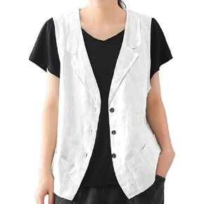 IDEALSANXUN Linen Vest for Women Casual Sleeveless Spring Summer Blazer Jackets