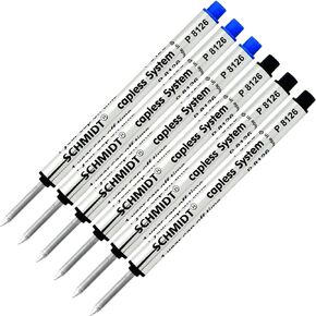 Schmidt P8126 Black, Blue Capless Rollerball Refill, Fine Tip 0.6mm - Pack of 6