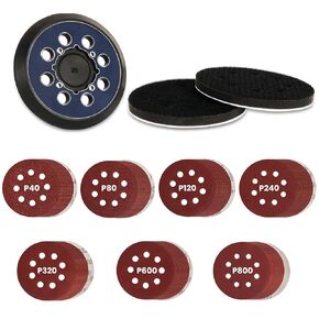 TOOVEM 73PCS Sanding Discs Set, 70PCS 5 Inch 8 Hole Hook and Loop Adhesive Sanding Discs Sandpaper and 1 Pack Replacement Pad for Random Orbital Sander 40 80 120 240 320 600 800 Grits