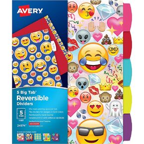 Avery Big Tab Reversible Fashion Dividers, Emojis, 5-Tab Set (24974)
