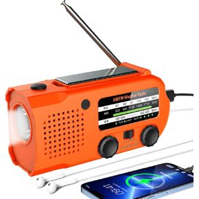 Emergency Radio, NOAA/AM/FM Weather Radio, Hand Crank Radio, Solar Radio, 5000MAH Rechargeable Battery Powered with USB Charging, SOS Alarm,Flashlight, & LED Reading Lamp for Camping Survival Home