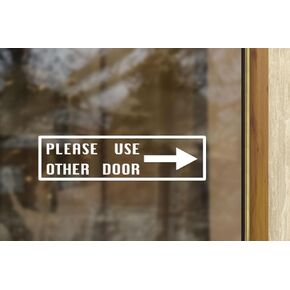 Clear Left Arrow Sign - 'Please Use Other Door' Vinyl Decal - Stylish, Easy-to-Apply - 3x13.5 Inches, White, Long-lasting Vinyl Decal Design (Arrow Pointing Left)
