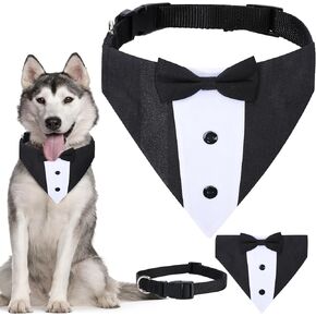 طوق باندانا لحفلات الزفاف مع ربطة عنق - أزياء رسمية للكلاب قابلة للتعديل، هدايا عيد ميلاد وحفلات الخطوبة للكلاب الصغيرة والمتوسطة والكبيرة والحيوانات الأليفة باللون الأسود-S in Kuwait