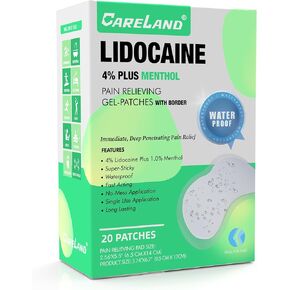 4% Lidocaine Knee Patches Plus 1% Menthol,20 Pcs Waterproof Maximum Strength Back Pain Relief Products Patches with Border,for Knee Shoulder Pain Relief