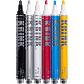 Krink K-42 6 Piece Paint Marker Set - Vibrant and Opaque Fine Art Paint Pen for Any Surface - Permanent Marker with Alcohol-Based Paint for Metal Glass Paper Painted Surfaces and More…