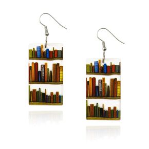 Bookcase Dangle Earrings for Women Teardrop Dangle Earrings with Book Shelves Patterned Acrylic Gifts for Women Girls (dog)