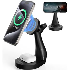 Wireless Charging Station for Apple Devices 18W Fast Charger Stand Magnetic Wireless Charger Station for iPhone 15 14 13 12 Pro Max/Plus/Mini AirPods 2/3/Pro,2-in-1 Charging Stand