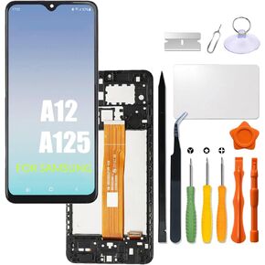 Replacement for Samsung Galaxy A12 LCD Screen with Frame for Samsung A125U A125U1 A125F/DSN A125F/DS A125F A125M A125N A125W Touch Screen Digitizer Assembly LCD Display with Repair kit(with Frame)