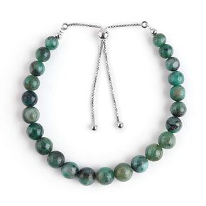 Natural Emerald Gemstone Beads Bolo Bracelet, 925 Sterling Silver, Rhodium Plated, May Birthstone, Chakra Healing Crystals, Adjustable Slider, Women Jewelry, Valentine Gift, Size 10 inch