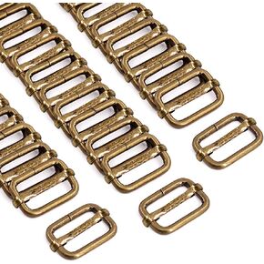 Swpeet 60Pcs 1 Inch / 25mm Bronze Heavy Duty Metal Rings Metal Rectangle Adjuster Triglides Slides Buckle, Roller Pin Buckles Slider Strap Adjuster Keychains for Belt Bags DIY Accessories
