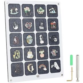 NBEADS Clear Acrylic Pin Display, 11.81x9.45x0.4 Inch Acrylic with Felt Commemorative Pin Display Tray 20 Grids Desktop Pin Organizer Holder Dust-Free Holder Board for Enamel Pin Jewelry Pin, White