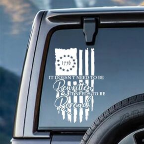 We The People Decal 1776 Distressed American Flag US Constitution Sticker It Doesn't Need to be Rewritten Car Sticker Patriotic USA Flag Waterproof Bumper Stickers for Car, Truck, SUV. (L#, White)