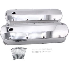1 SET SHLPDFM Silver Valve Covers FABRICATED Polished Aluminum Valve Covers Tall Bolts with Billet Rail Fits for Big Block Chevy BBC 396 427 454 502
