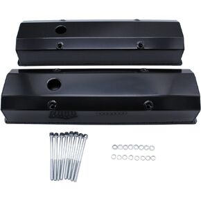 Black Anodized Fabricated Aluminum Tall Valve Covers 1/4" Rail for Chevy Small Block SBC 283 305 327 350 383 400
